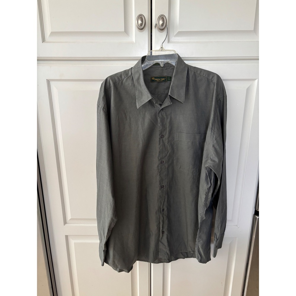 Principe Made in Italy Mens Grey Extra Fine Cotton Button Down Shirt 18 34/35